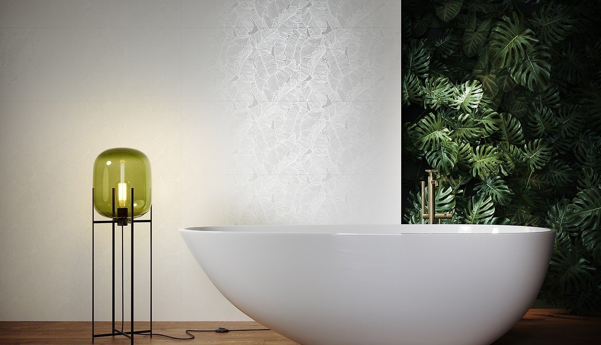 #Koupelna #Moderní styl #bílá #zelená #Extra velký formát #Matný obklad #1000 - 1500 Kč/m2